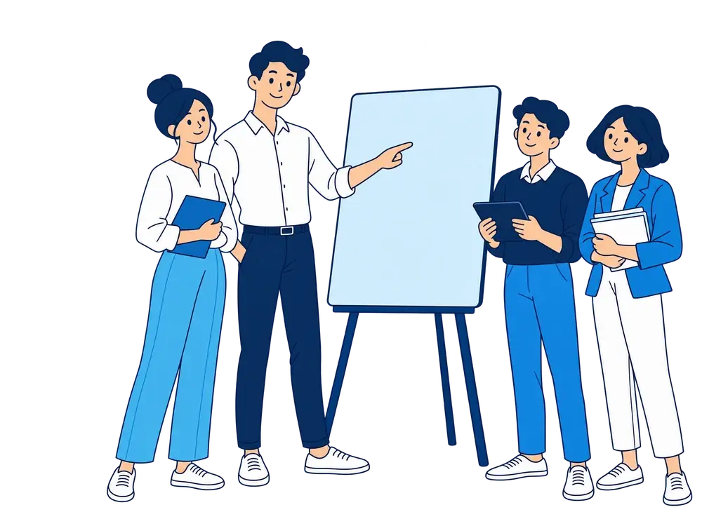 Dream Financial Group finance and accounting team planning around a presentation board.